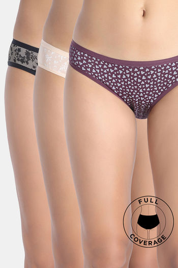 Buy Zivame Low Rise Full Coverage Bikini Panty (Pack of 3) - Multicolor